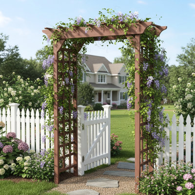 Arche en bois massif de haute qualité avec finition brune pour la fête de jardin, profondeur de produit de 63 pouces, poids élégant de 37,92 lb, plante grimpante en bois et décoration de Noël dans le jardin, 85 de haut, 26 de large