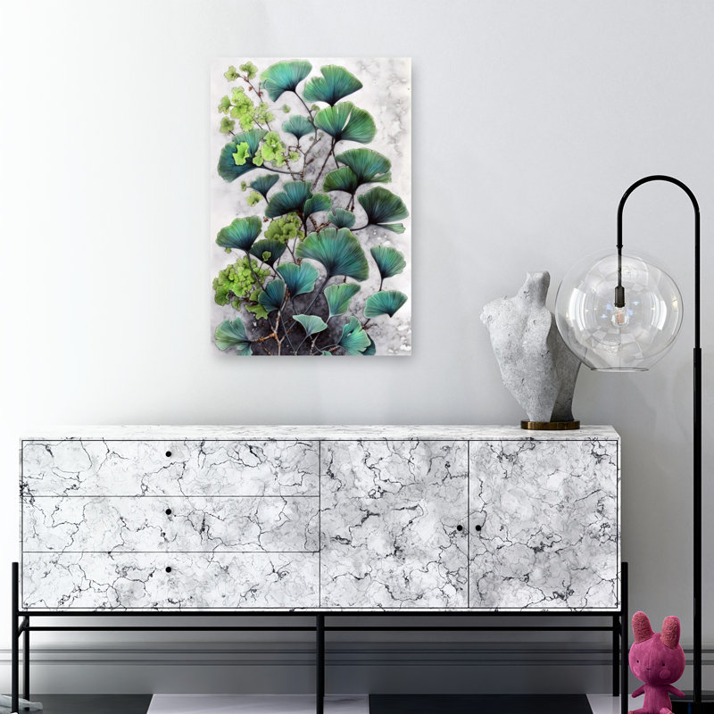 «Vibrant Ginkgo Branches», art floral abstrait, plante grasse, H 36 po x l 24 po