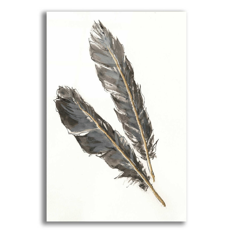 «Gold Feathers III» par Chris Paschke - peinture sans cadre, H 16 po x l 12 po x P 0,13 po