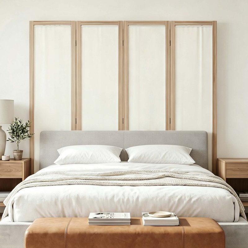 Paravent en tissu lavable à 4 panneaux, structure de couleur bois, Bois, 4