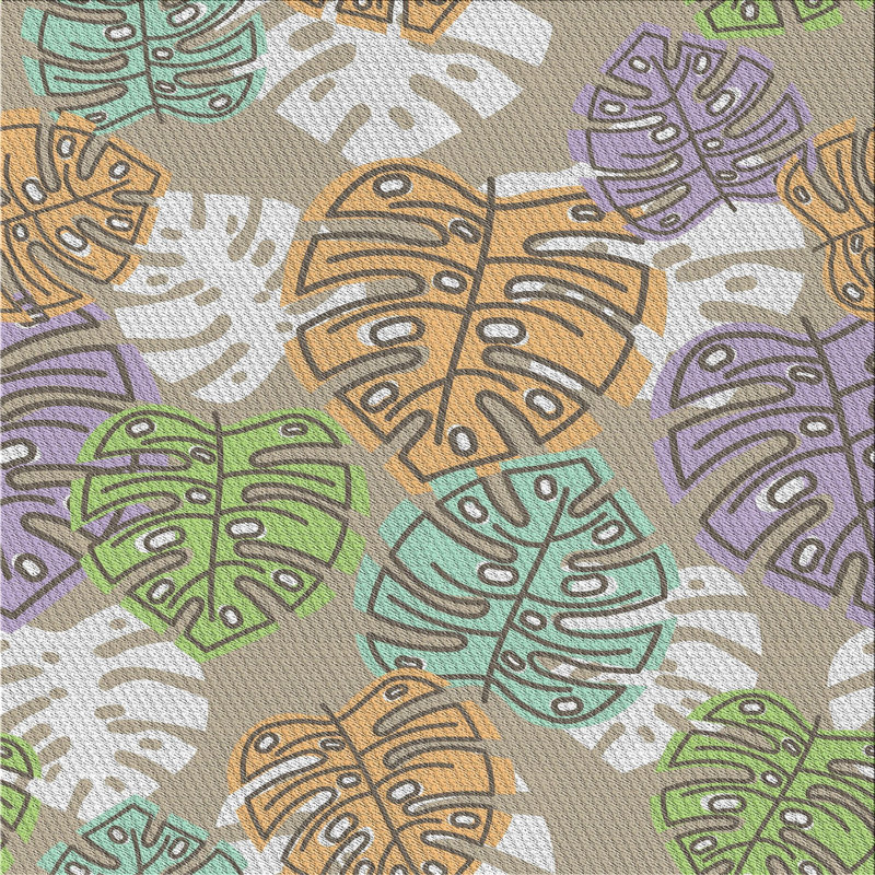 Tapis orange à motif/gris/vert, Carré 4 pi