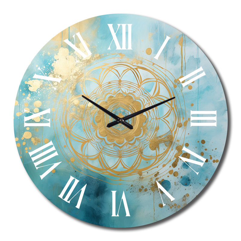Horloge murale en métal - Mandala divin délicat or délicat turquoise IV, Grand