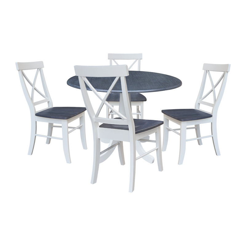 Dalia Round Top 5 Piece Drop Leaf Solid Wood Dining Set