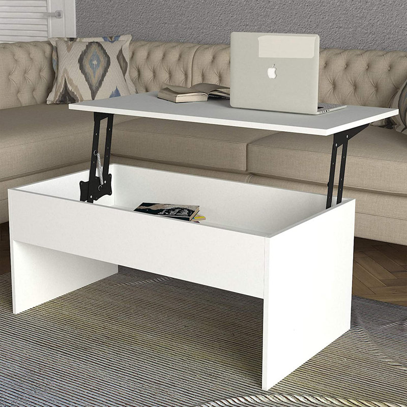 Table basse extensible avec rangement Kayben, Blanc