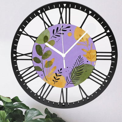 10" Round Iron Wall Clock with Silent Quartz Movement, Roman Numerals, UV-Printed Design
