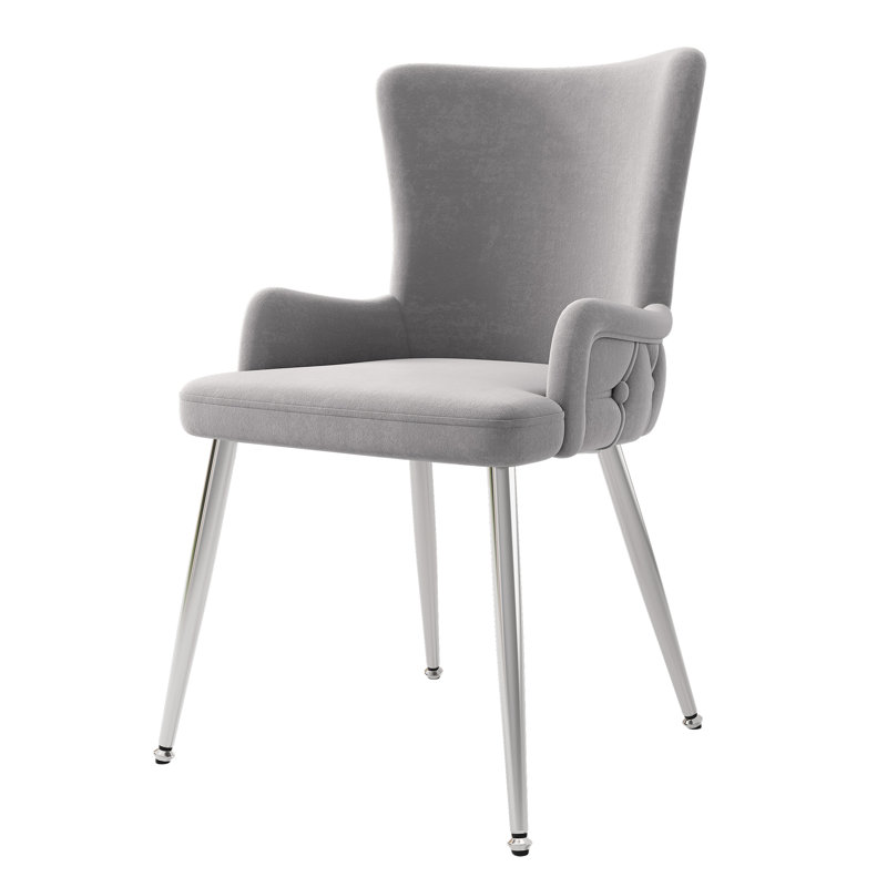 Velvet Upholstered Metal Armchair, Silver, 2, Grey