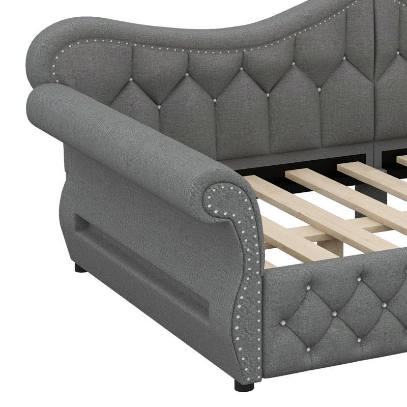 Modern Upholstered Daybed with LED and Nail Head Detailing, Gray