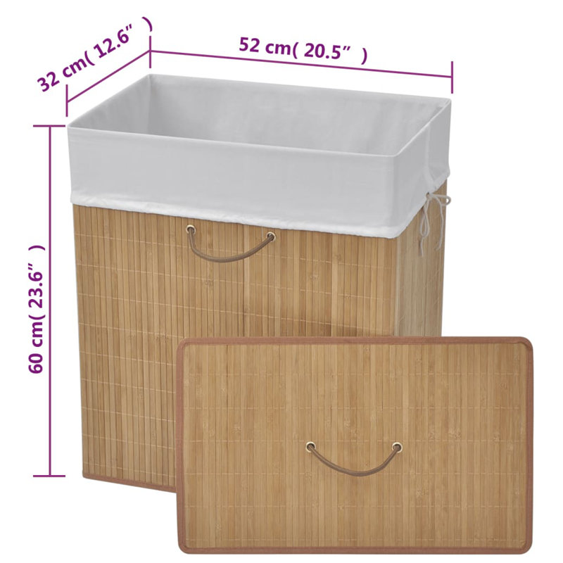 Bay Isle Home Bamboo Laundry Bin, Natural, Rectangular, 52cm H x 32cm W x 60cm D