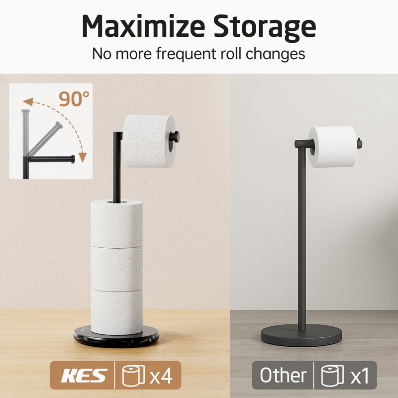 Porte-papier hygiénique KES avec base en marbre naturel lesté avec revers, porte-papier hygiénique en acier inoxydable 18/8 pour salle de bain, noir mat