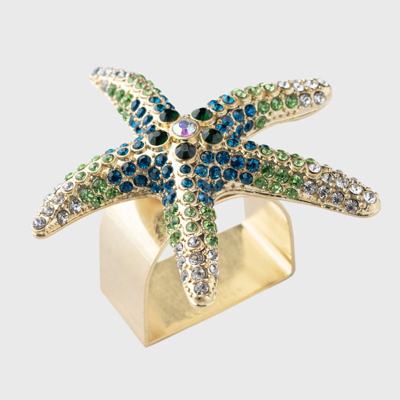 Sparkling Starfish Napkin Rings, Green/Gold