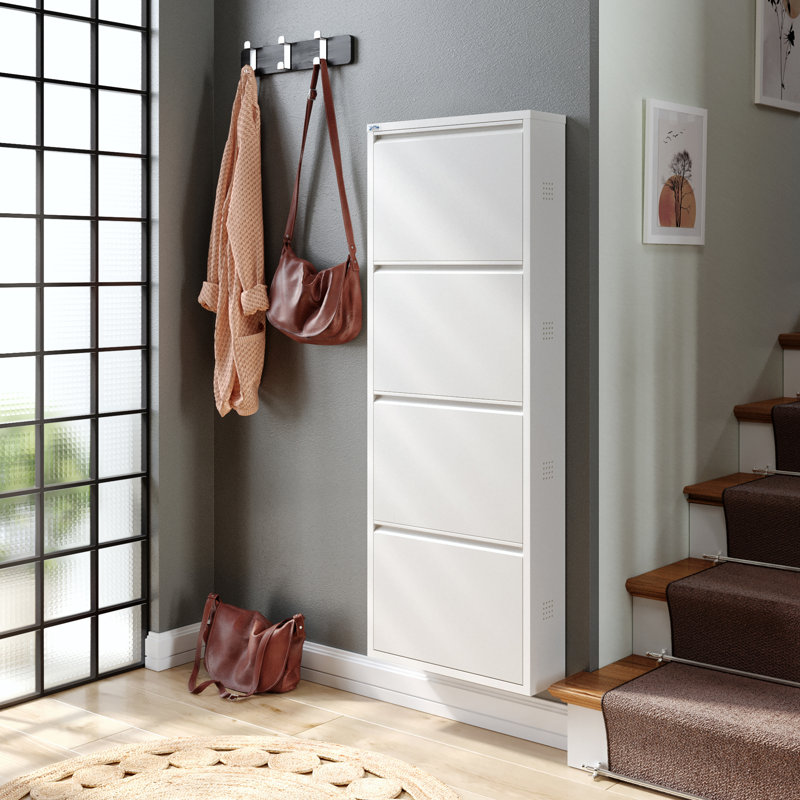 Antibacterial Metal Shoe Cabinet Side Holes, White, 53.5" H x 19.6" W X 5.9" D