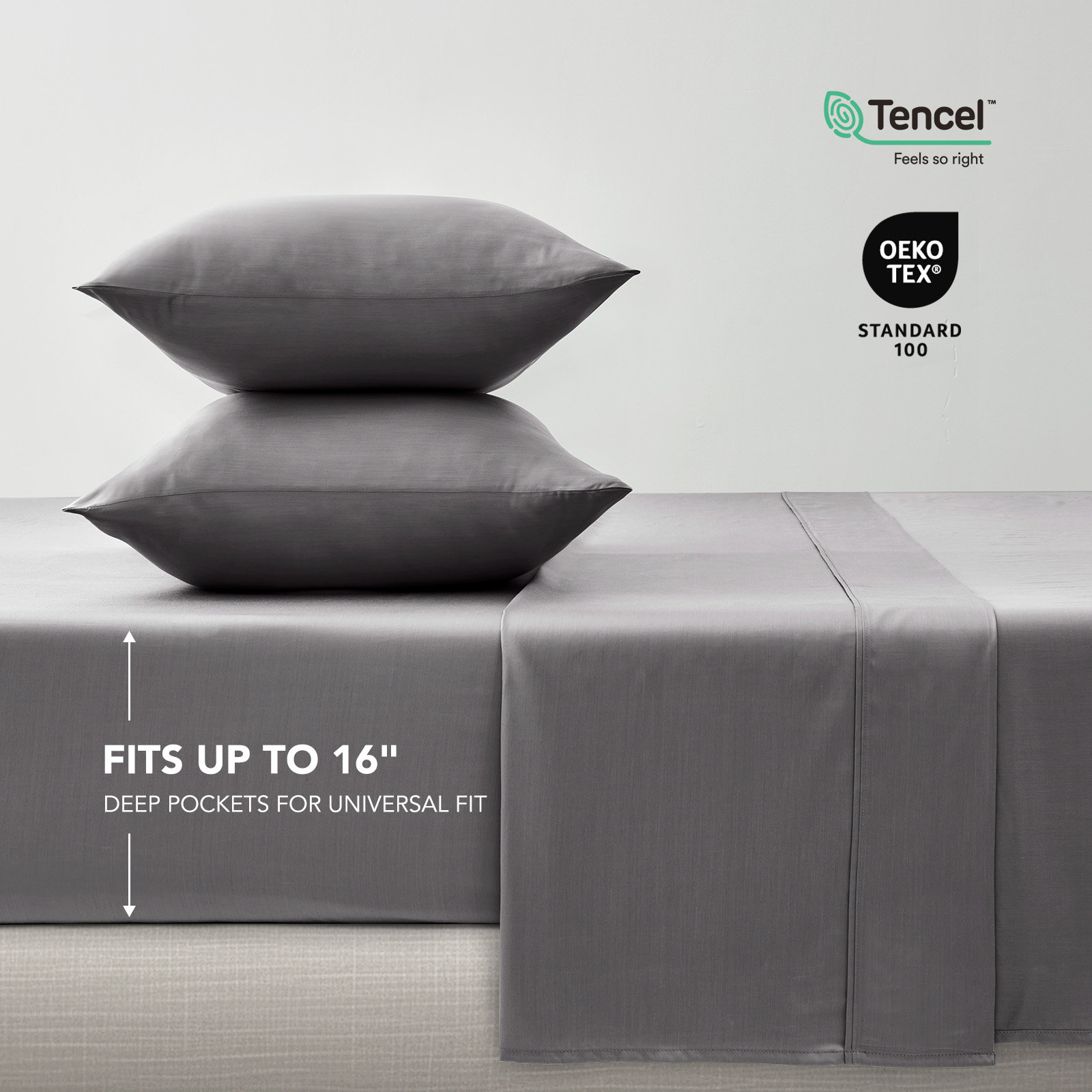 Tencel Sheet Set 4 Pieces, Charcoal Gray, King Sheet Set + 1 Fitted Sheet + 2  Pillowcases