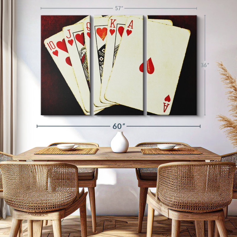 «Royal Flush», 3 pièces sur toile, H 36 po x l 57 po x P 1,25 po