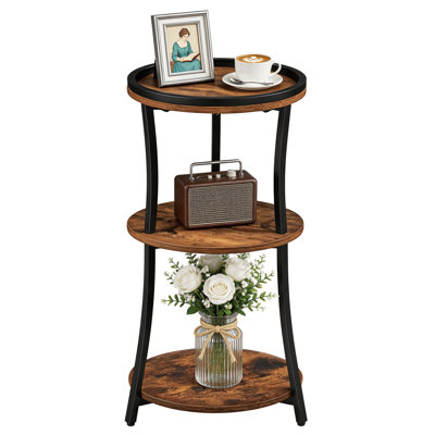 11.8" Round End Table with 3-Tier Storage Shelves