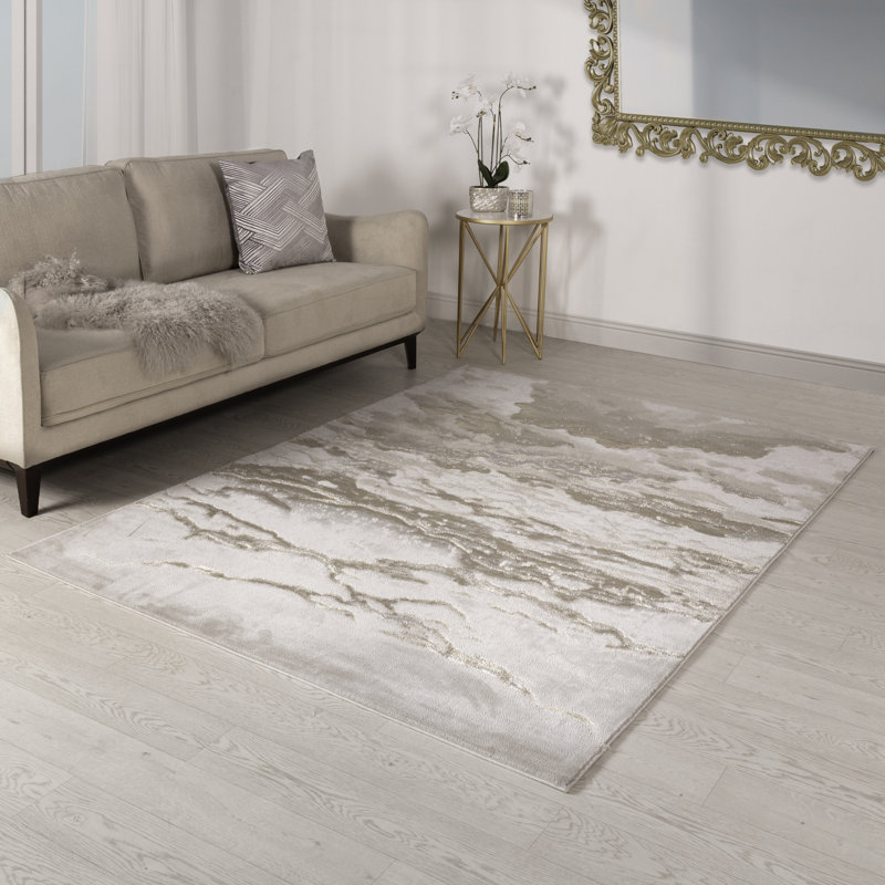 Aurora AU17 Linea Metallic Beige Area Rug, Rectangle 120 x 170cm