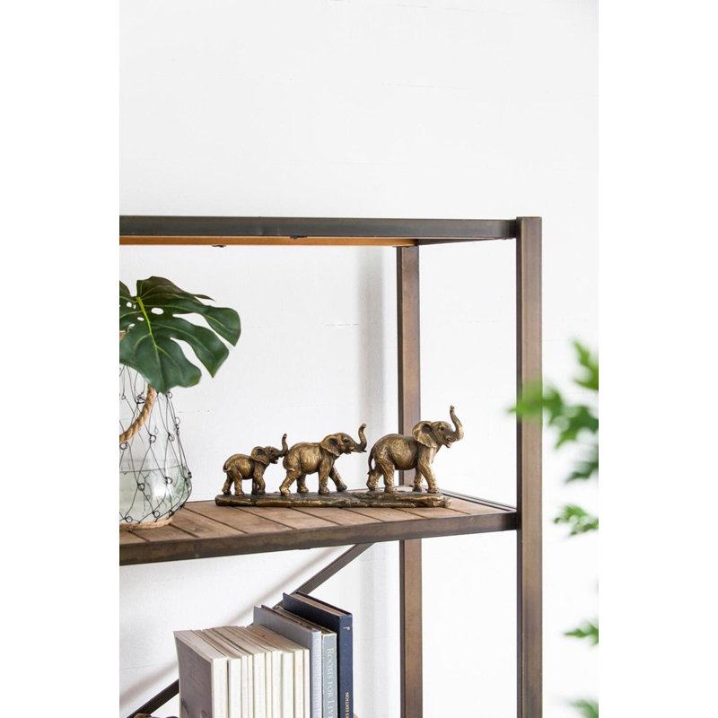 Decorative Elephant Family Sculpture with Antique Copper Finish, Realistic Polyresin Elephant Trio for Shelf, Mantel, Tabletop, or Centerpiece, 18” x 3” x 7” 