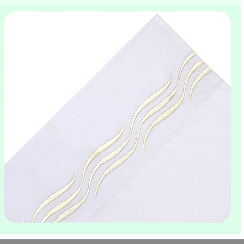 WaveLux 300 Thread Count Embroidered Pillow Case Set - White - Standard Size - Soft & Luxurious - Premium Quality - Breathable Fabric - Elegant Design