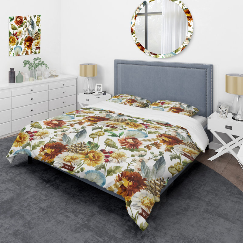 Fleurs de bohème multicolores - ensemble de housse de couette floral - microfibre de polyester