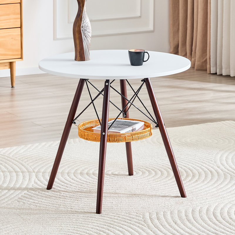 Table de salle à manger moderne 31,5 "avec panier de rangement et pieds en noyer massif pour petits espaces