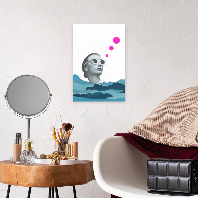 Art contemporain, art rétro abstrait, poisson rétro, bord de mer, H 12 po x l 8 po