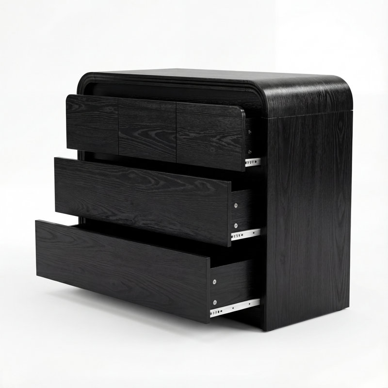 Curved Edge 47.24" Width MDF 7-Drawer Dresser Storage Accent Chest, Black
