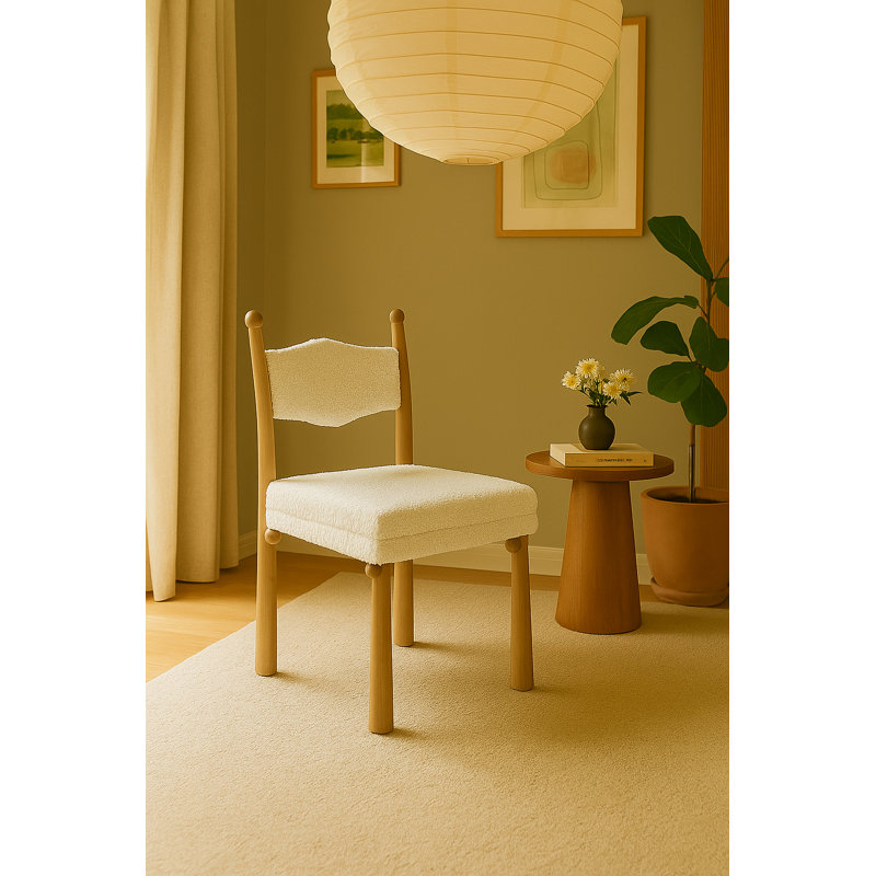 Chaise Kenyatta Bol Sant, Blanc peluche, Bois jaune clair, 2