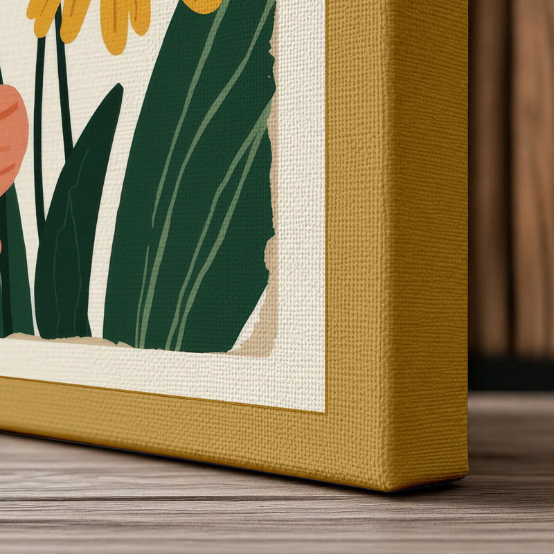 Stylized Arrangement Botanical 1 Piece Wrapped Canvas Wall Art, 30x20 - 76.2 x 50.8 cm, Ochre Border