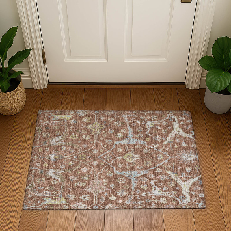 Premium Machine Washable Mayfield AMF2233 Global Rug, 1'8" x 2'6", Paprika