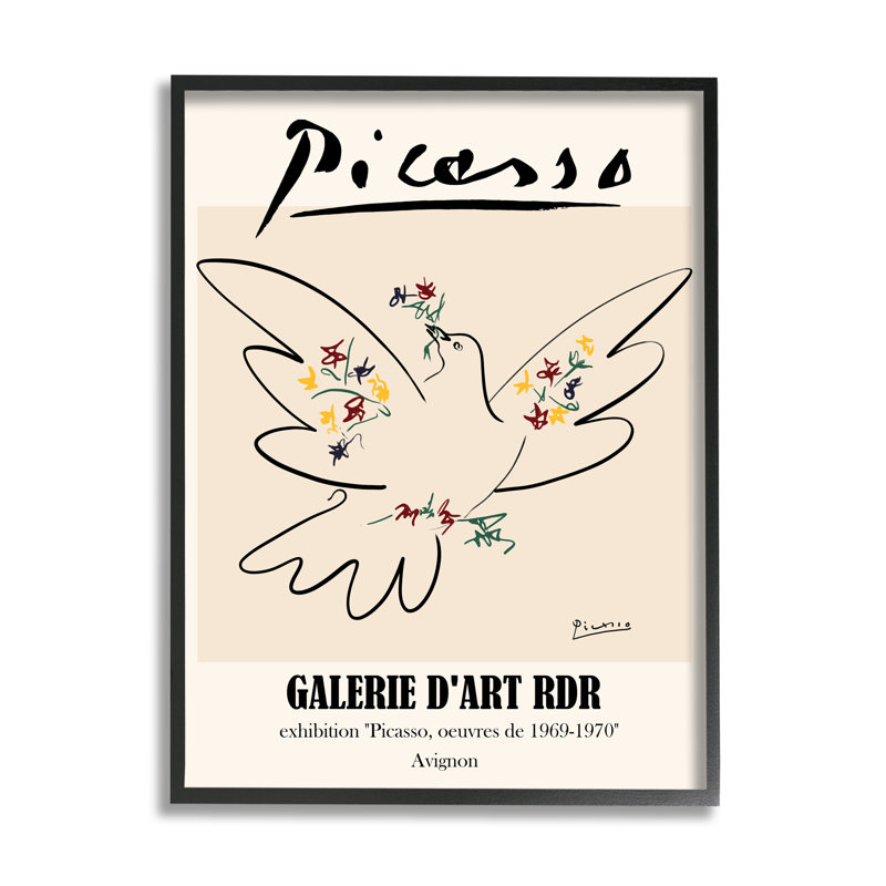 Oiseau colombe de la paix Picasso, H 30 po x l 24 po, Giclée encadrée noir minuit