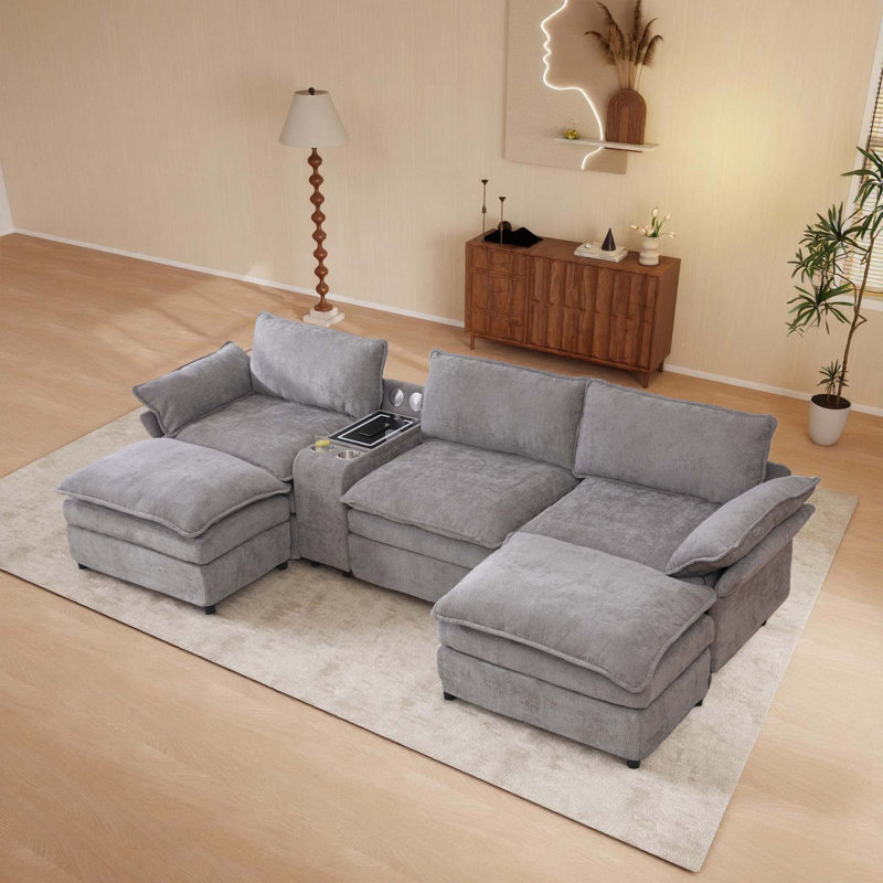 Modular Sectional Sofa, Multifunctional Living Room Furniture, Gray Fabric