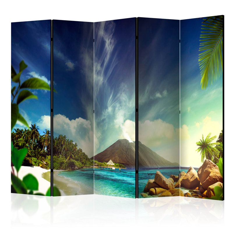 Gullveig 225cm W x 172cm H 5 - Panel Solid Wood Folding Room Divider