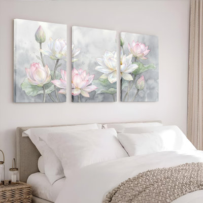 Fleurs de lotus, reproduction de peinture à l'aquarelle sur toile, ensemble de 3 peintures à l'huile pour salon
