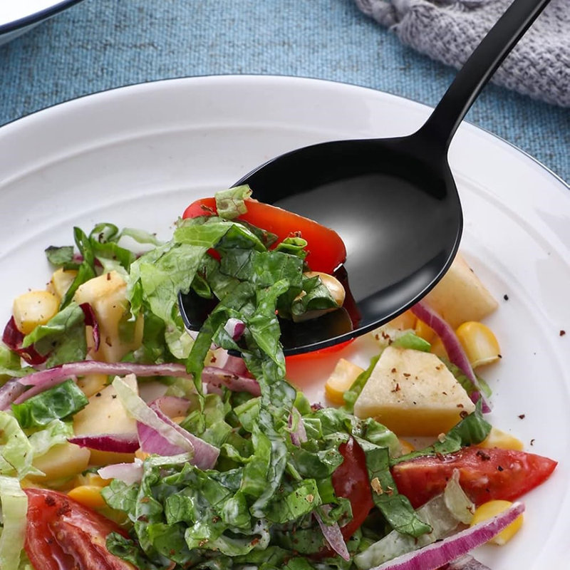 Ensemble d'ustensiles de service en acier inoxydable de 7 pièces comprenant une cuillère à salade, une fourchette, un couteau - va au lave-vaisselle, résistant à la rouille et une vaisselle élégante pour recevoir