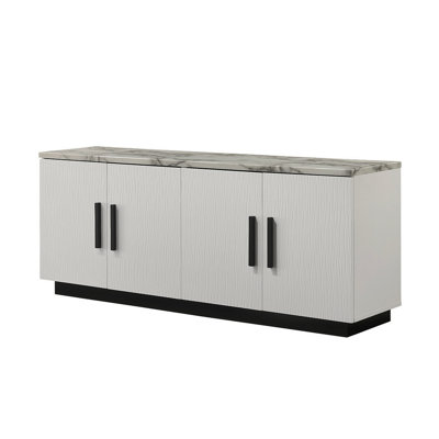 Reine 63"W White Cabinet Console Table With White Faux Marble Top