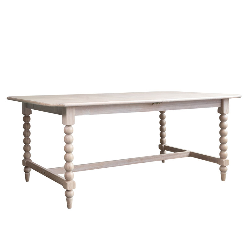 Table de salle à manger extensible en hévéa et placage de bois de chêne avec pieds tournés