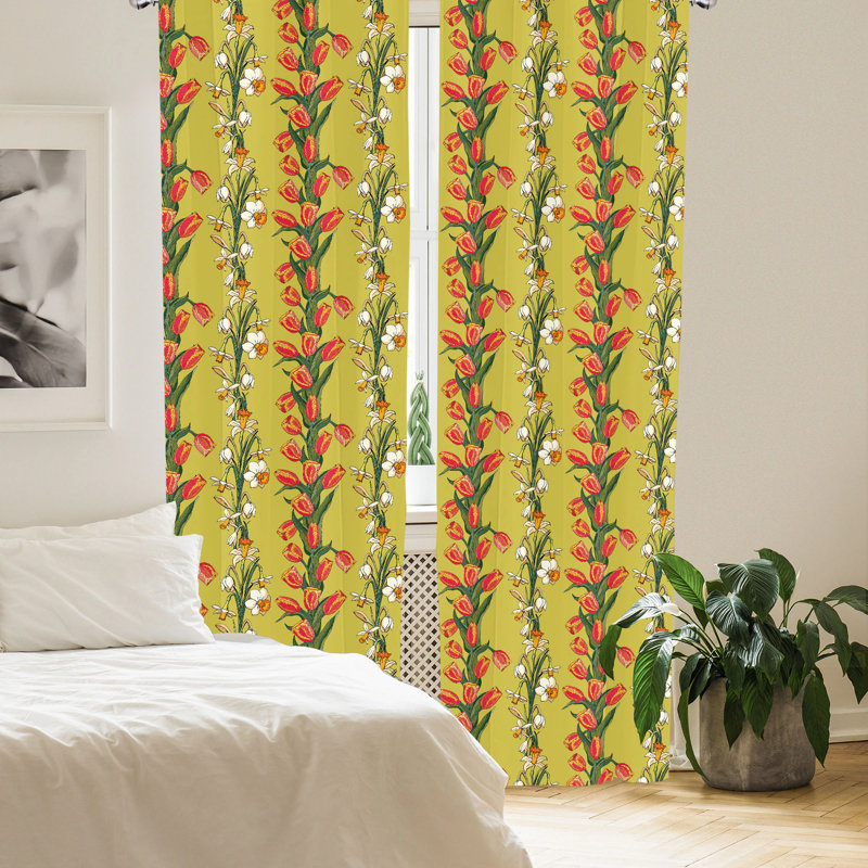 Khaki Multicolor Floral Polyester Rod Pocket Curtain Panels