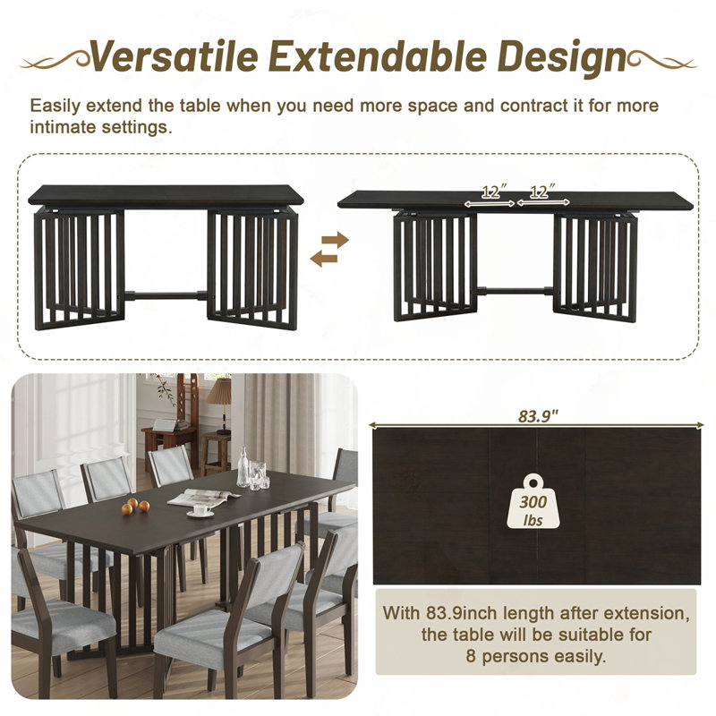 9-Piece 83.9inch Extendable Dining Table Set