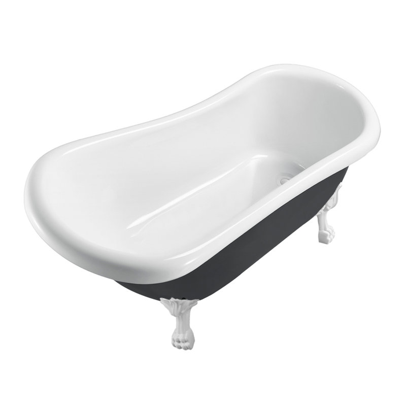 61" Streamline Clawfoot Soaking Acrylic Bathtub and Bamboo Tray, Glossy White, Glossy White
