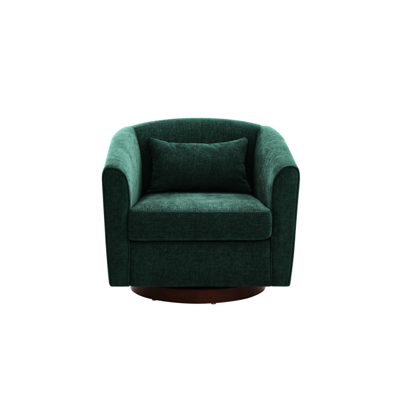 Fauteuil pivotant confortable en tissu chenille et base en bois massif confortable pour le salon
