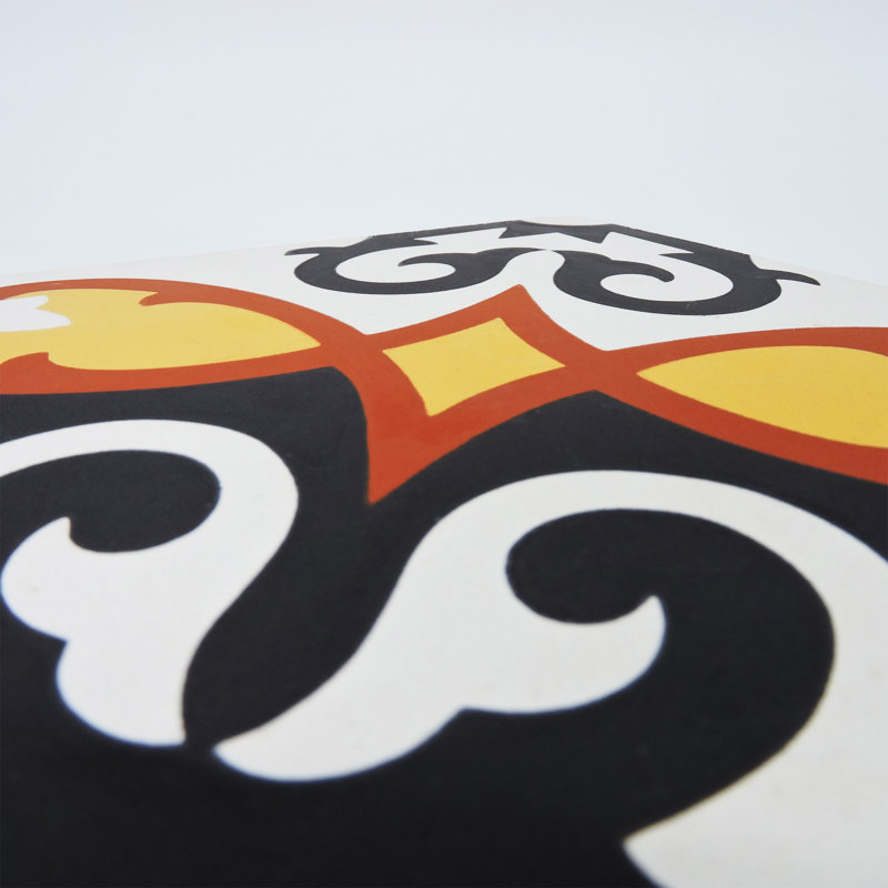 Carreau de mur et de sol à motif ciment 8 po x 8 po Agadir, Noir / Orange