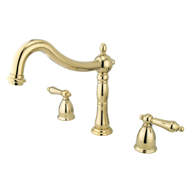 Robinet de baignoire romaine à deux poignées à fixation sur le comptoir à 3 trous Kingston Brass, Laiton poli