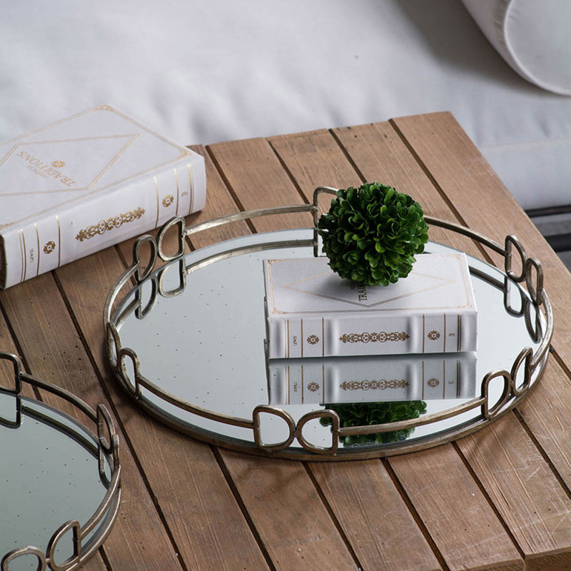 Plateau miroir argenté rond D16.1X2 "Valentina