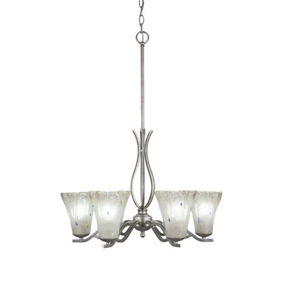 Lustre suspendu 6 lumières Hiroko Revo au fini argent vieilli avec verre givré cannelé de 5,5 po