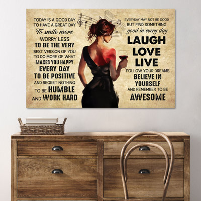 Awesome Girl - Live, Love, Laugh Gallery Wrapped Canvas - Inspirational Quotes And Sayings Home Decor, Beige And Black Home Decor