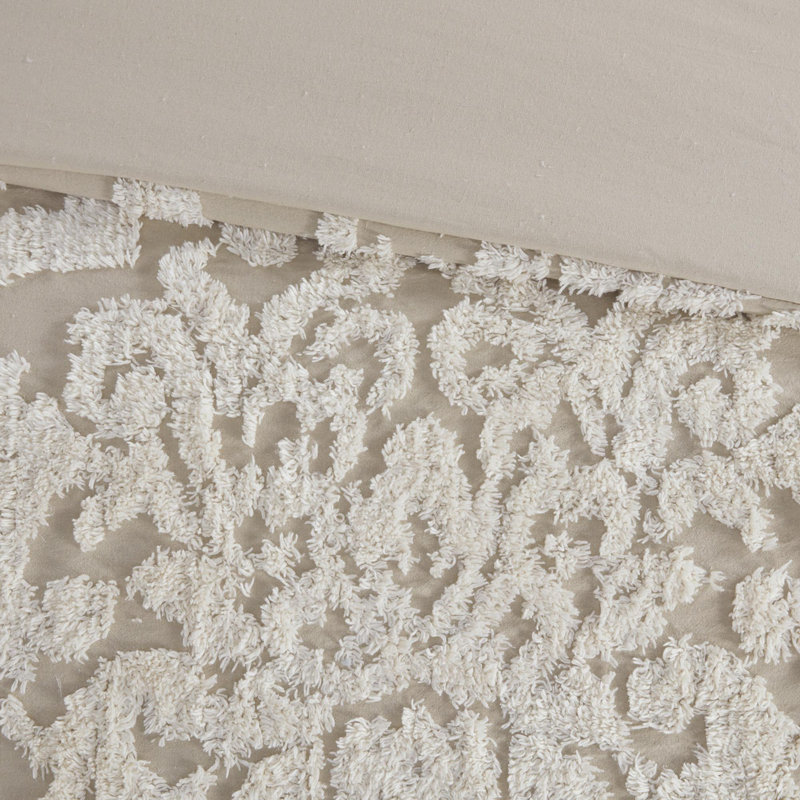 Ensemble d'édredon en coton touffeté 3 pièces, Taupe, Édredon double + 2 taies décoratives standards