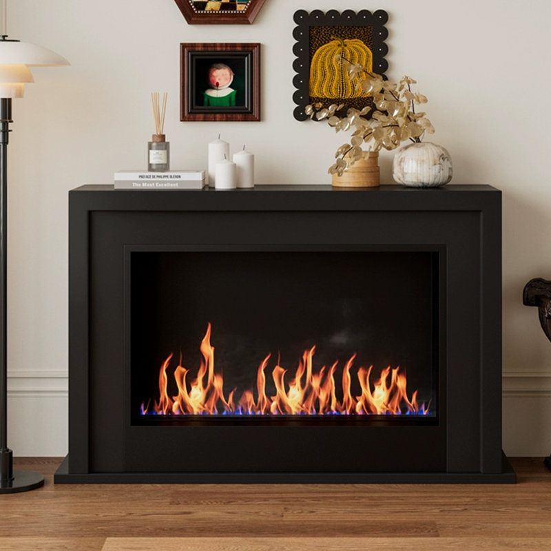 Foyer autoportant en bois massif noir, H 38,37 po x l 59,06 po x P 13,78 po, Noir