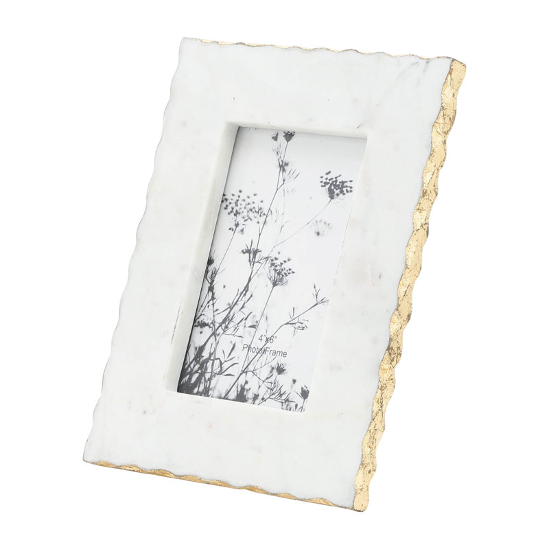 White Marble Jagged Edges Photo Frame Contemporary Elegant Picture Frame, 4" x 6"