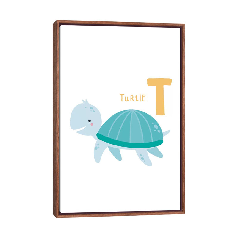 Animal Alphabet - T - impression d'art graphique, H 26 po x l 18 po x 1,5 po, Toile avec cadre brun, Pas de tapis