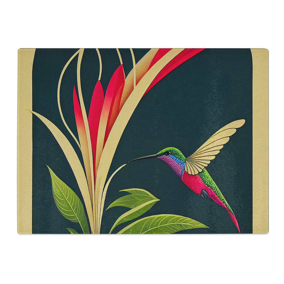 Hummingbird Art Deco Style Abstract  Glass Chopping Board