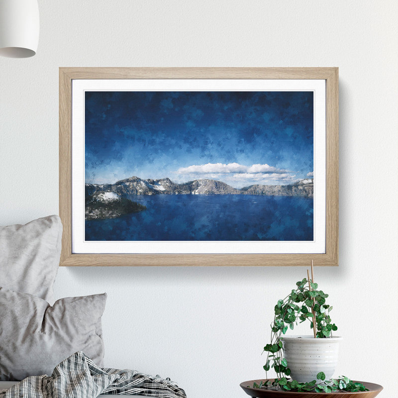 Crater Lake in Oregon - Picture Frame Graphic Art Print, 24cm H x 33cm W x 2cm D, Oak Framed